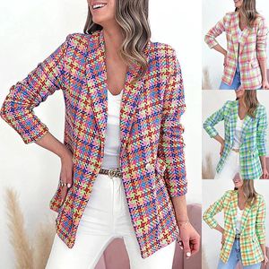 Women's Suits Trendy And Fashionable Autumn Winter Plaid Long Sleeve Pockets With Two Button Casual Suit Jacket For Women