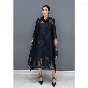 Vestidos casuais 2024 primavera e verão vestido com organza jacquard fenda solta para mostrar moda fina elegante estilo estrangeiro desgaste feminino