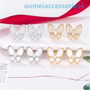 Designer Luxury Brand Jewelry Vanl Cleefl Arpelsstud Earrings Same Style with White Fritillaria Butterfly Simple and Earrings