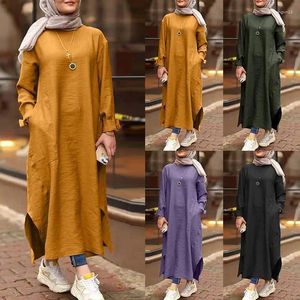 Etnik Giyim Müslüman Kadın Giysisi Çok Renkli Uzun Kollu Gömlek Cep Elbisesi Sıradan Çöp Resmi Formal Abaya Dubai
