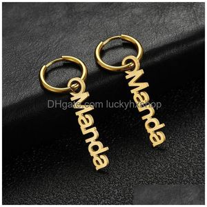 Hoop Huggie Hie 1 Pair Customized Name Earring Stainlesss Steel Gold Plated Women Personalized Letters Ear Buckle Earrings Jewelry Gif Dhx2J