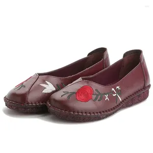 Casual Shoes 2024 Vintage Handmade Folk Style Women Flats Genuine Leather Lady Soft Bottom For Mother Fashion Loafers