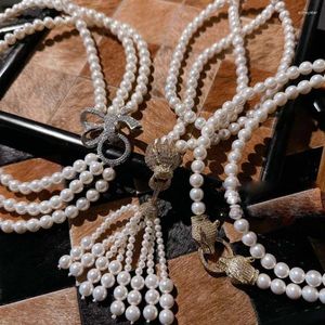 Chains Women Mermaid Tear Cheetah Gemstone Pearl Necklace Tahitian Deep Sea Shell Butterfly Ring Clasp Zircon Sweater Chain