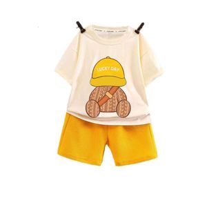 Novas roupas infantis conjunto casual roupas soltas para meninos manga curta waffle bebê verão atacado