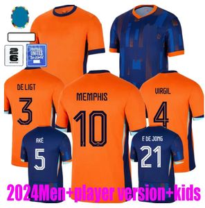 24 25 هولندا أوروبا هولندا نادي كرة القدم جيرسي 2024 القميص الوطني الهولندي لكرة القدم قميص الرجال Kids Kit Full Set Home Away Memphis Xavi Gakpo