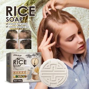 Produkty Naturalny szampon ryżu mydło anty wypadanie włosów Promuj włosy Wzrost włosów Czysty skóra skóry głowy Odżywia Sucha uszkodzona kręcone włosy ręcznie robione SOAP100G