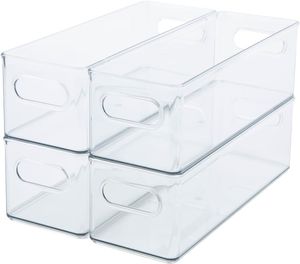 Clear Plastic Bins For Pantry Organization and Food Storage, Stackable Refrigerator Organizer Bins