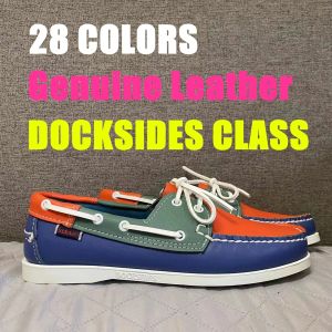 Skor män äkta läder körskor, glid på dockside klassisk båtsko, varumärkesdesignlägenheter loafers för män kvinnor 2022a14