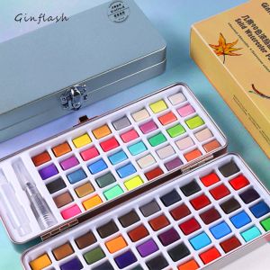 Kit 48Colors Solid Nail Gel Wathercolor Paints Set With Water Color Portable Brush Pen Professional Målning Konstförsörjning