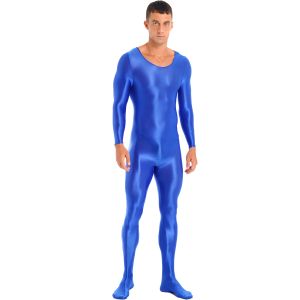 Suits Mens Glossy Bodysuit Bodystocking Smooth Long Sleeve Shiny Full Body Jumpsuit Swimsuit Gym Fitness Rash Guard Swimwear Clubwear