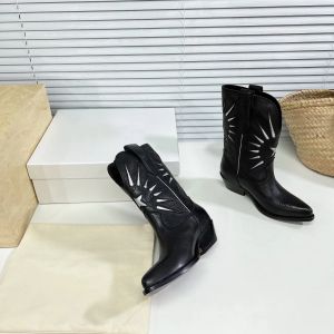 Boots Fashion Shoes Designer Calf Leather Cowboy Boots Star Cowgirl Stitched Western Golden Street Style