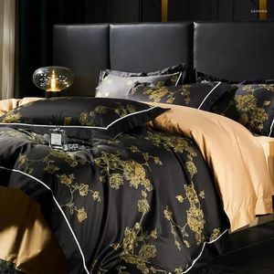 Bedding Sets Gold Digital Printing Luxury European Style Bedclothes Egyptian Cotton Black Duvet Cover Bed Sheet Pillowcases