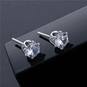 simple stud farring cute prong jewelry earrings studs for women six claw zircon white gold plated iced out cz cubic zirconia red blue pink piercing ear rings