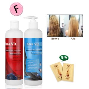 Treatments 2pcs 500ml Keravit Brazilian Professional Straightening Keratin Straight Hair Treatment+500ml Purifying Shampoo Hair Care Set