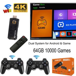 Konsoler Retro Console 4K 10000 Games Video Game Stick 64 GB Mini HD TV Stick för Android System Wireless Gamepad Support PS1 PSP SNES