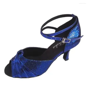 Dance Shoes Customized Heel Women's Royal Blue Glitter Salsa Latin Open Toe Ballroom Party Evening Socials Dancing Shoe