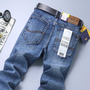Lee New Jeans Mens İlkbahar ve Sonbahar Elastik Kore Fit Düz Tüp İş Moda Çok yönlü gündelik Uzun Pantolon