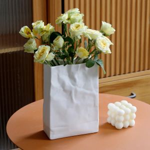 Vases Paper Bag Ceramic Vase Decorations Are Simple Light Luxurious and White with A Nordic Hydroponic and Highend Feel