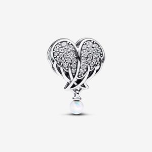 Sparkling Angel Wings & Heart Charm Pandoras 925 Sterling Silver Luxury Charm Set Bracelet Making charms Designer Necklace Pendant Original Box Factory wholesale