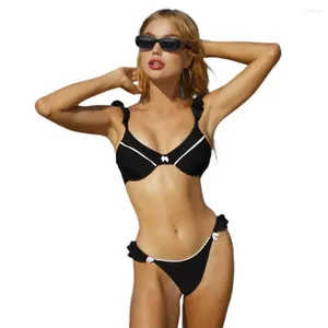 Kadın Mayo İki Parçalı Mayo Şık Fırlatma Bikini Seti Patchwork Rengi Alçak Katlı Kılavuzlar Hızlı kurutma için V-Neck