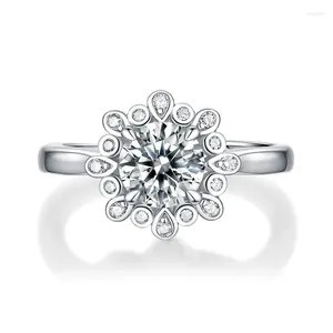 Cluster Rings Glamour 1ct Four Claw Flower Moissanite Ring For Women 925 Sterling Silver Luxury Designer Jewelry Valentine's Day