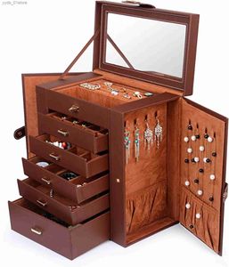 Jewelry Boxes Smart Organizer Large Jewelry Box6-Layer PU Leather Jewelry Organizer with LockMulti-functional Storage Case with Mirror L240323