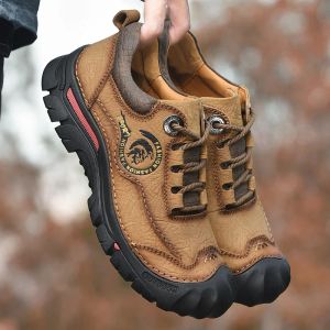 Boots New Outdoor Camping Hiking Shoes Men Genuine Leather Sports Sneakers Man Travel Casual Shoes Leisure Walking Climbing Men's Foot