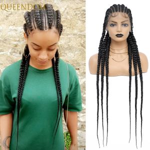 Perücken synthetische volle Spitze Cornrow Box Braids Perücke 36inch Lang geflochtene Spitzen -Vorderperücken für Frauen