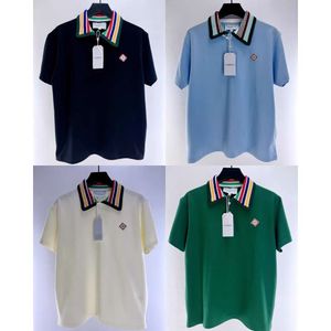 24ss Casablanca Novo Designer de Verão Camisa Polo de Algodão Listrado Gola de Malha Botão Casual Versátil Homens e Mulheres Mangas Curtas Pulôver T-shirt Polos Tops Casablanc