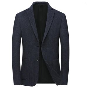 Herrdräkter 2024 Spring Autum Winter Men Wool Blazers Black Grey Navy Liten rutig mönster Jacka Suga Woolen Outfits Man Doire