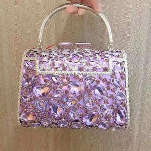 Torby wieczorowe luksusowe przyjęcie weselne torba panna młoda krystalicznie srebrna fioletowa torebka torebki torebki