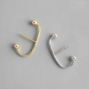 Stud Earrings 1pair INS Minimalist Authentic 925 Sterling Silver White/ Gold Double Ball &Bar EAR Cuff FINE JEWELRY TLE634