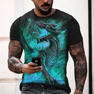 2023 Trend Men 3D Printed Dragon Mönster Kort ärm Summer Fashion Mens Clothing Retro Top Y2K Tshirt 240318