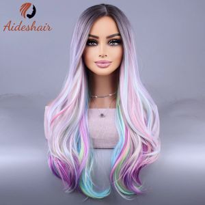 Wigs Colorful rainbow wig European and American cosplay wig in the fringe simulation scalp ghost festival wig