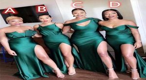 Latest Different Neckline 2020 Sexy Bridesmaid Dresses Ruched High Side Split Long Prom Dress Maid of Honor Gowns vestidos de novi8279698