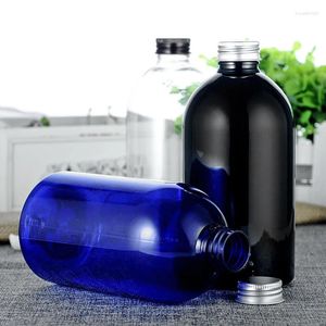 Vorratsflaschen 12 Stück 500 ml Schwarz Klar Blau Leere Kosmetik PET mit Aluminiumkappe Großer Kunststoffbehälter Kosmetikverpackung