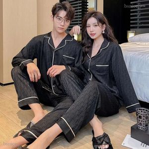 Women's Sleepwear Jxgarb Autumn Fashion Ice-silk Women Men Couples Pajamas Sets Leisure Female Male Lovers Printed Satin Pijamas Nightwear 775