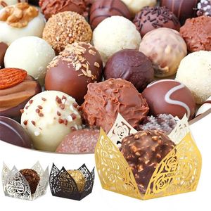 Opakowanie prezentowe 10pcs Ramadan Chocolate owijające papierowe mini kubki do pieczenia liniowca Eid Mubarak Candy Food Tray Box Islamskie przyjęcie muzułmańskie