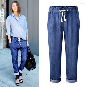 Jeans da donna Estate Lace Up Elastico in vita Plus Size Pantaloni stile harem Donna Lunghezza caviglia Casual sciolto Big Capri 5xl 6xl