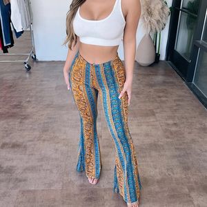 WSEVYPO Women High midja Flare Pants Casual Party Street Spring Slim Trousers Female Plus Size Retro Floral Print Bottoms 3XL 240309