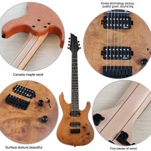 Guitarra árvore burl superior guitarra elétrica 7 cordas 39 Polegada cor natural 24 trastes canadá maple pescoço com captador coreano