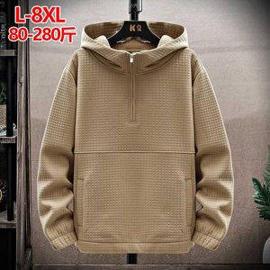 Plus Size Mens Hoodie Korean Version Trendy Brand Waffle Loose Spring and Autumn Hooded Top Jacket