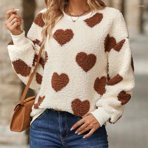 Bluzy damskie pluszowe miłosne druk sweter z kapturem okrągły szyjka topy jesienne zima ciepła moda bluza żeńska odzież