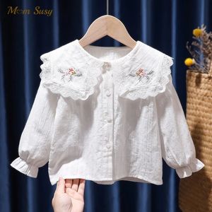 Baby Girl Cotton Shirt Långärmad spädbarn Småbarn Barn Stäng av krage Blusar Solid Spring Autumn Summer Baby Clothes 1-7Y 240318