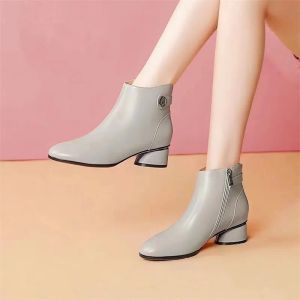 Boots Shoes for Women 2023 Autumn Winter Women's Boots Simple Gray Ladies Ankle Boots Comfortable Midheeled Dress Shoes Botines Mujer