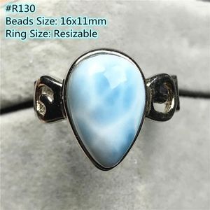 Anelli a grappolo Larimar naturale Anello di misura regolabile Gioielli in argento sterling 925 per donna Uomo Perline di cristallo Dominica Modello acqua Pietra