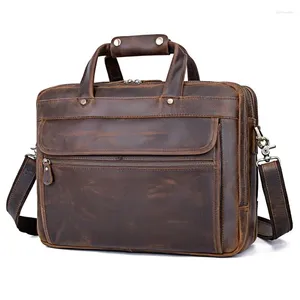 BROCTUCASES Vintage Brown äkta Crazy Horse Leather Executive Men Portfölj med YKK Zipper Portfolio 14 '' 15.6 '' Laptop Messenger Bag