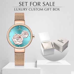 Novo naviforce ouro rosa relógios femininos vestido relógio de quartzo senhoras com caixa luxo feminino relógio de pulso menina conjunto para 2842