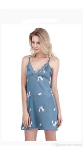 Nowa dobra jakość seksowna jedwabna koszulka nocna żeńska spaghetti pasek Krótki letnia Nightdress Kobiety dźwigowe Druku