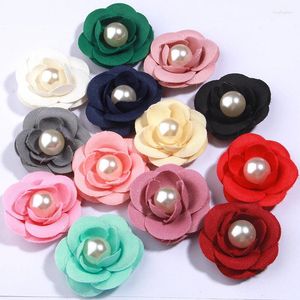 Decorative Flowers 6Pcs 5cm Handmade Rose Fabric Artificial Pearl For Wedding Dress Clothing Hats Decoration Headdress Headband Flower